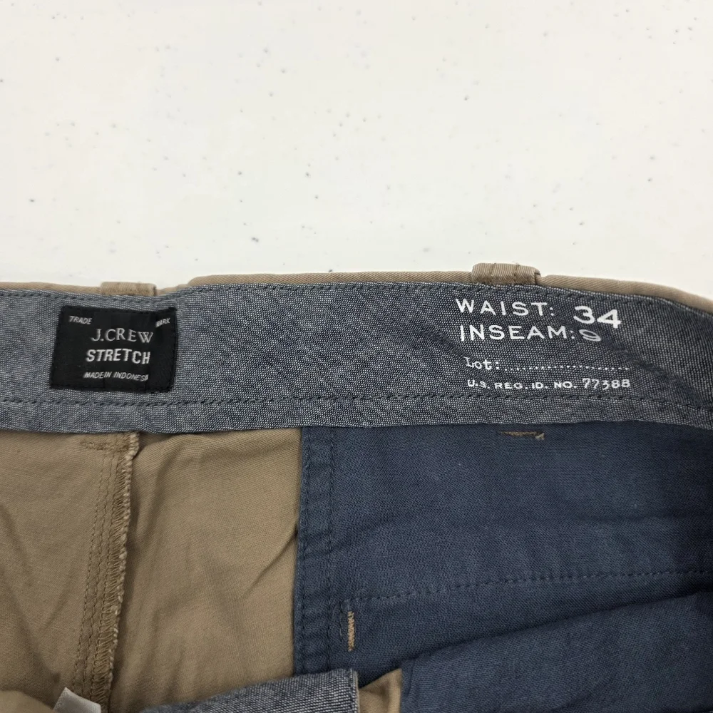 J CREW Mens 34x9 Stretch Shorts Beige Flat Front C8937 Re-Imagined By J.‎ CREW.